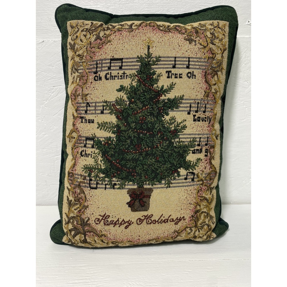 Vintage Tapestry Christmas Tree Pillow 10" x 15" Couch Throw Pillow